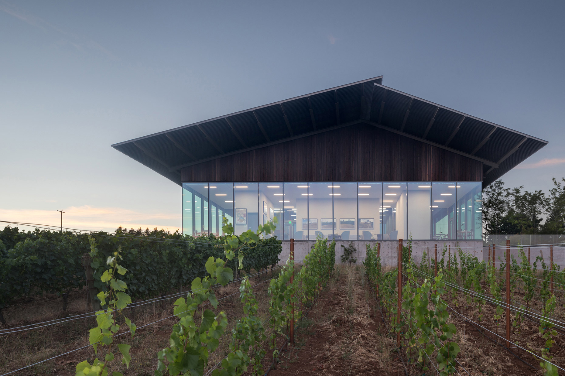 Furioso Winery facade at dusk